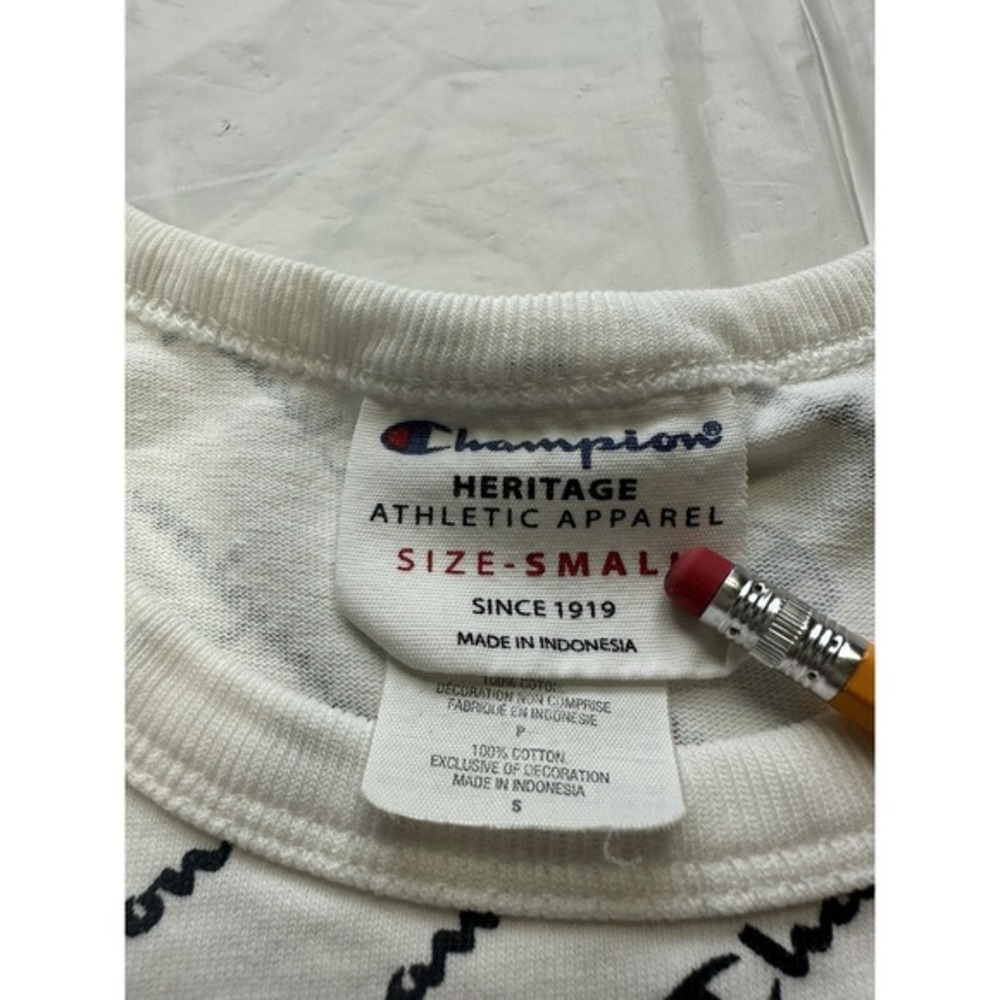 Champion Heritage‎ Men's T-Shirt Size Small, White All Over Logo Print - Picture 2 of 5